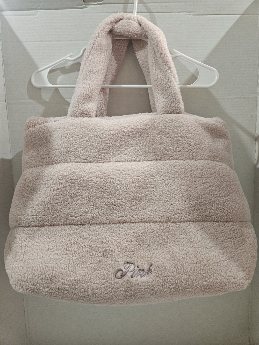 PINK Victoria's Secret Tote Bag Womens Large Pink Sherpa Faux Fur Zip Shoulder
